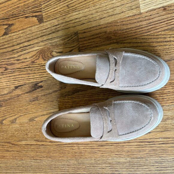 Portland Leather Patina Zoe Chunky Loafer Sz 8.5 Tan Suede Platform Lug Sole - Picture 5 of 8